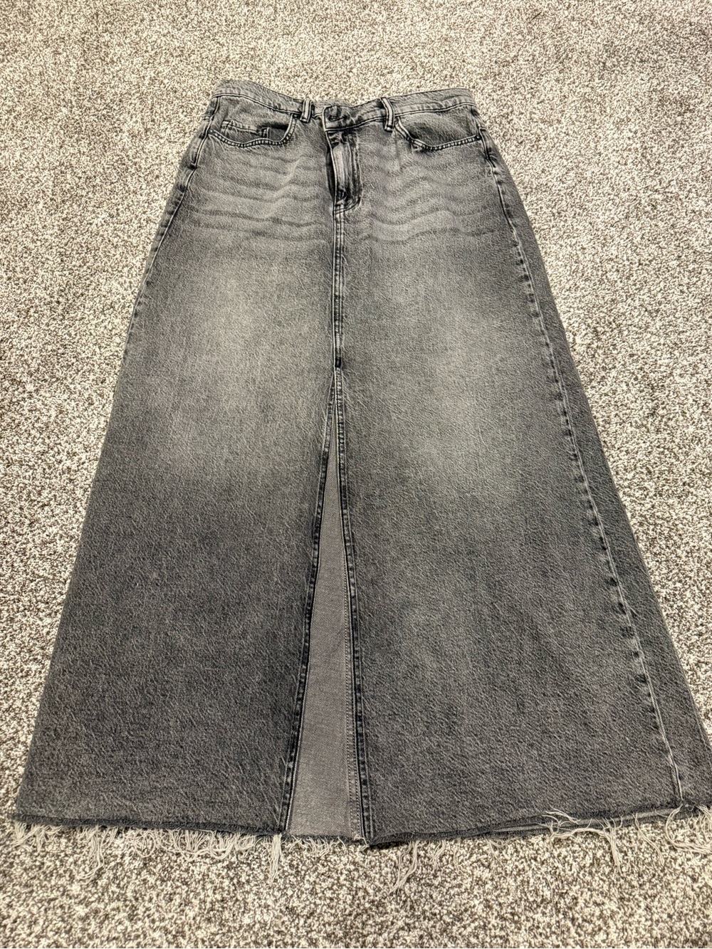 All Saints Gray Wide-Leg Denim Skirt with Front Slit